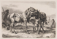 KG 01712
<br/>
Paarden en trekschuit bij bivak
<br/>
<em>Klein, Johann Adam (1792-1875)</em>